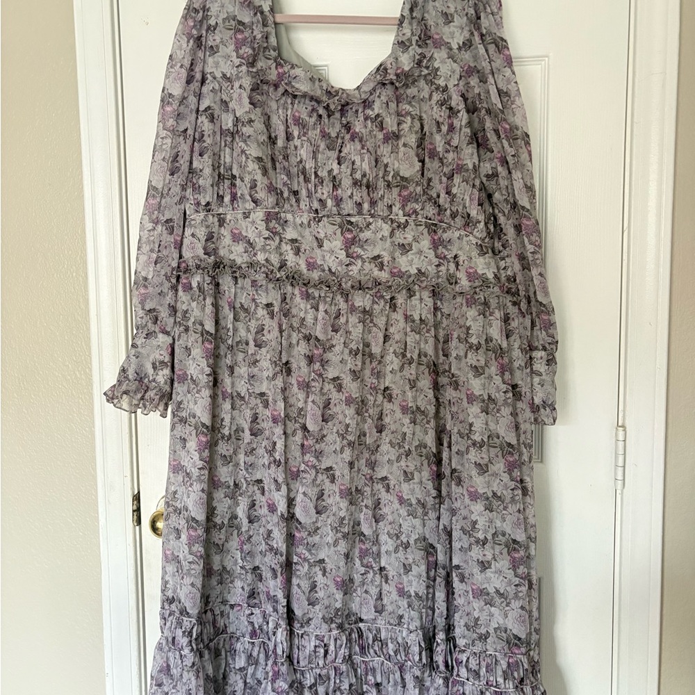 Ivy City Co “Viola” Floral Maxi Dress - Purple and Gray